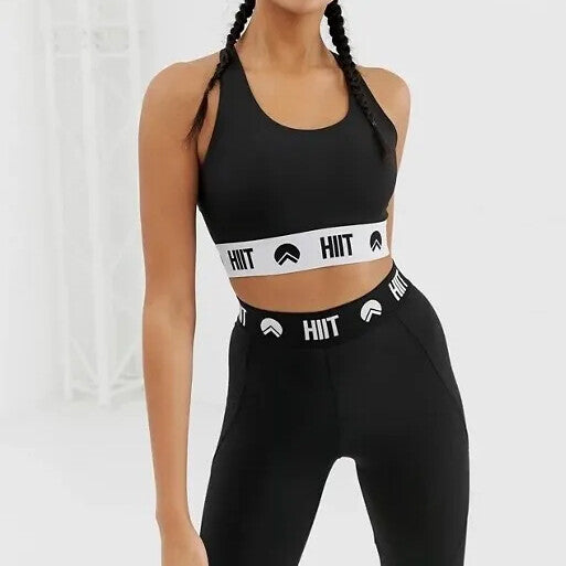 SIZE XS - XL Womens Gym Set Leggings & Top Black Gymwear Sports Set - new 🏴