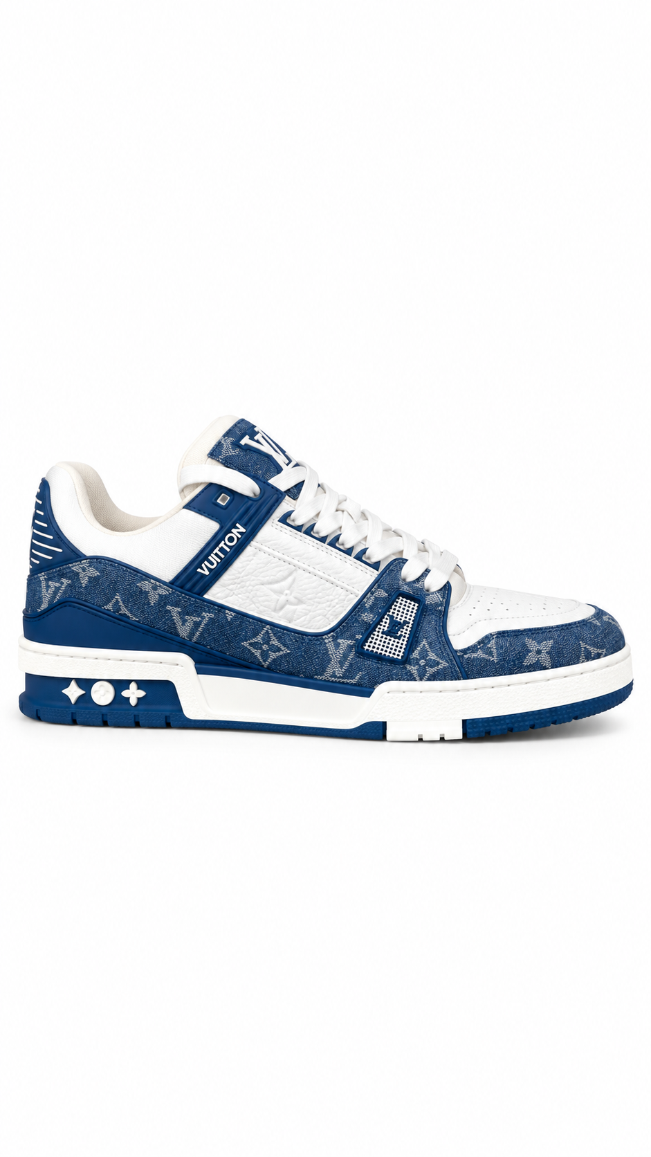 Louis Vuitton Trainer Blue/White Monogram Low Top Lace Up LV I Authenticity Guaranteed
