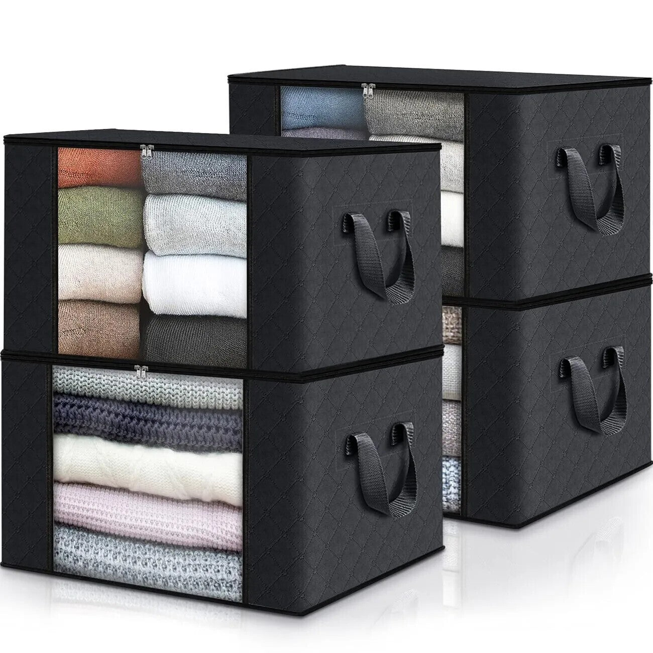 4x 90L Clothes Storage Bags Zipped Organizer Underbed Wardrobe Cube Closet Boxes - New 🏴