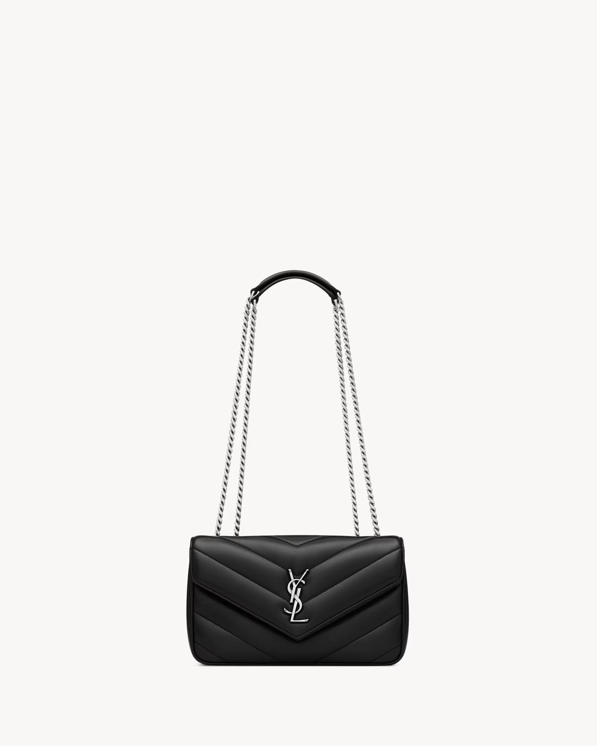 YSL LOULOU SMALL BAG IN MATELASSÉ LAMBSKIN BLACK SILVER