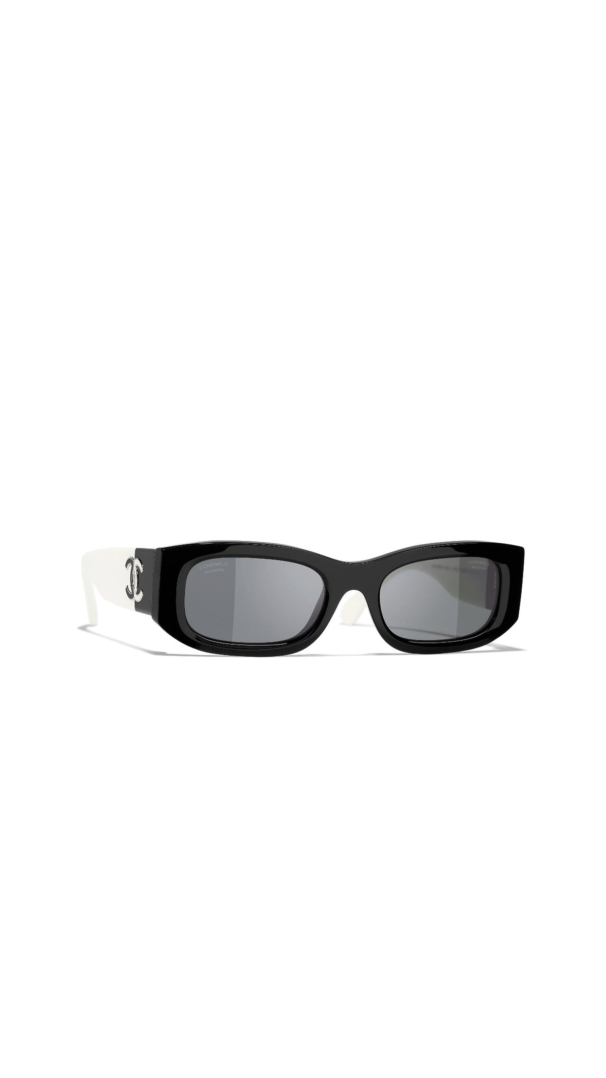 Chanel Rectangle Sunglasses Black/White w. Polarized Gray Lens. CH5525