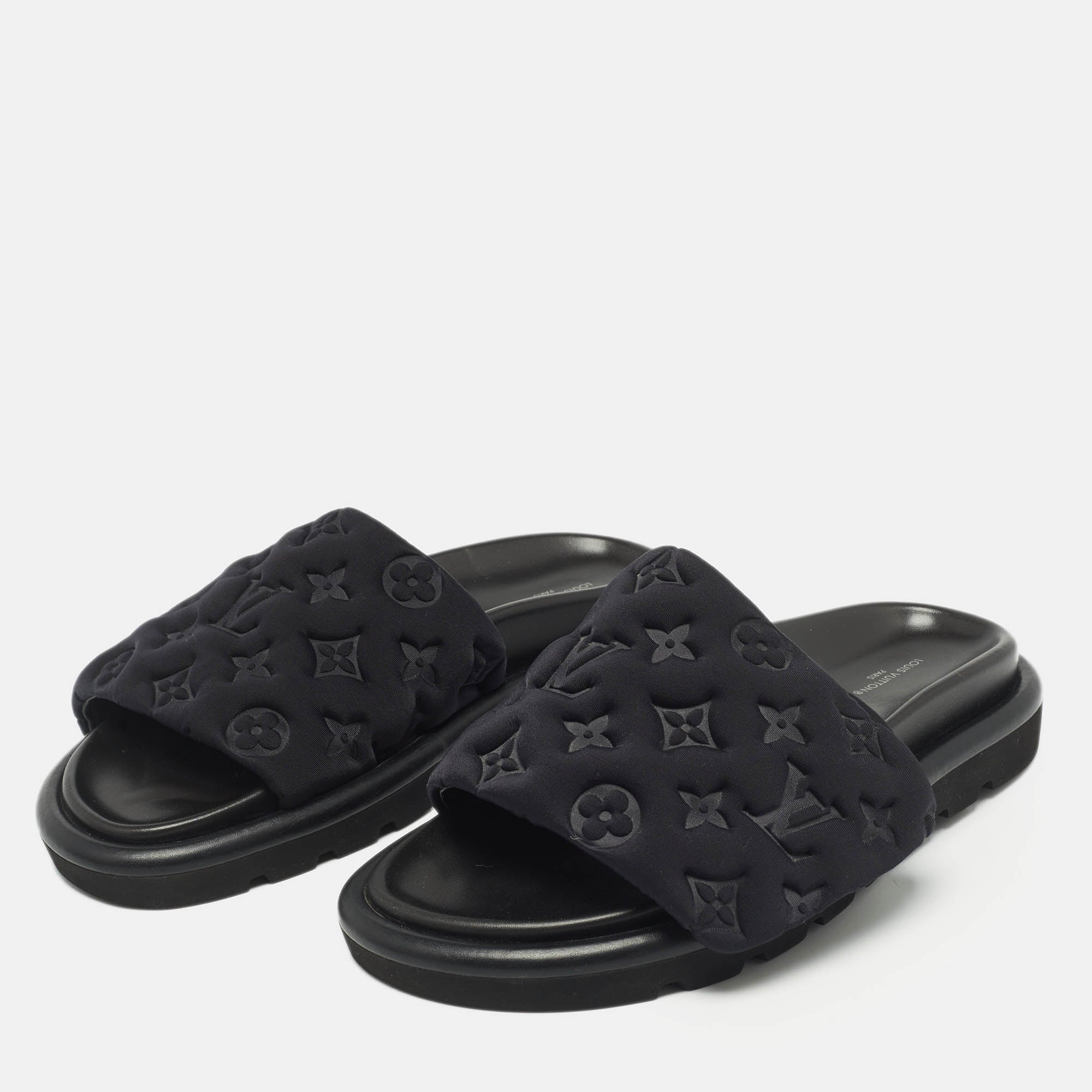 Louis Vuitton Black Monogram Nylon Velcro Flats Slides Like new ⚫️☑️