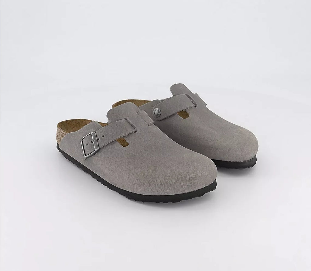 Birkenstock Taupe Suede Leather Boston Soft Footbed - New 🏴