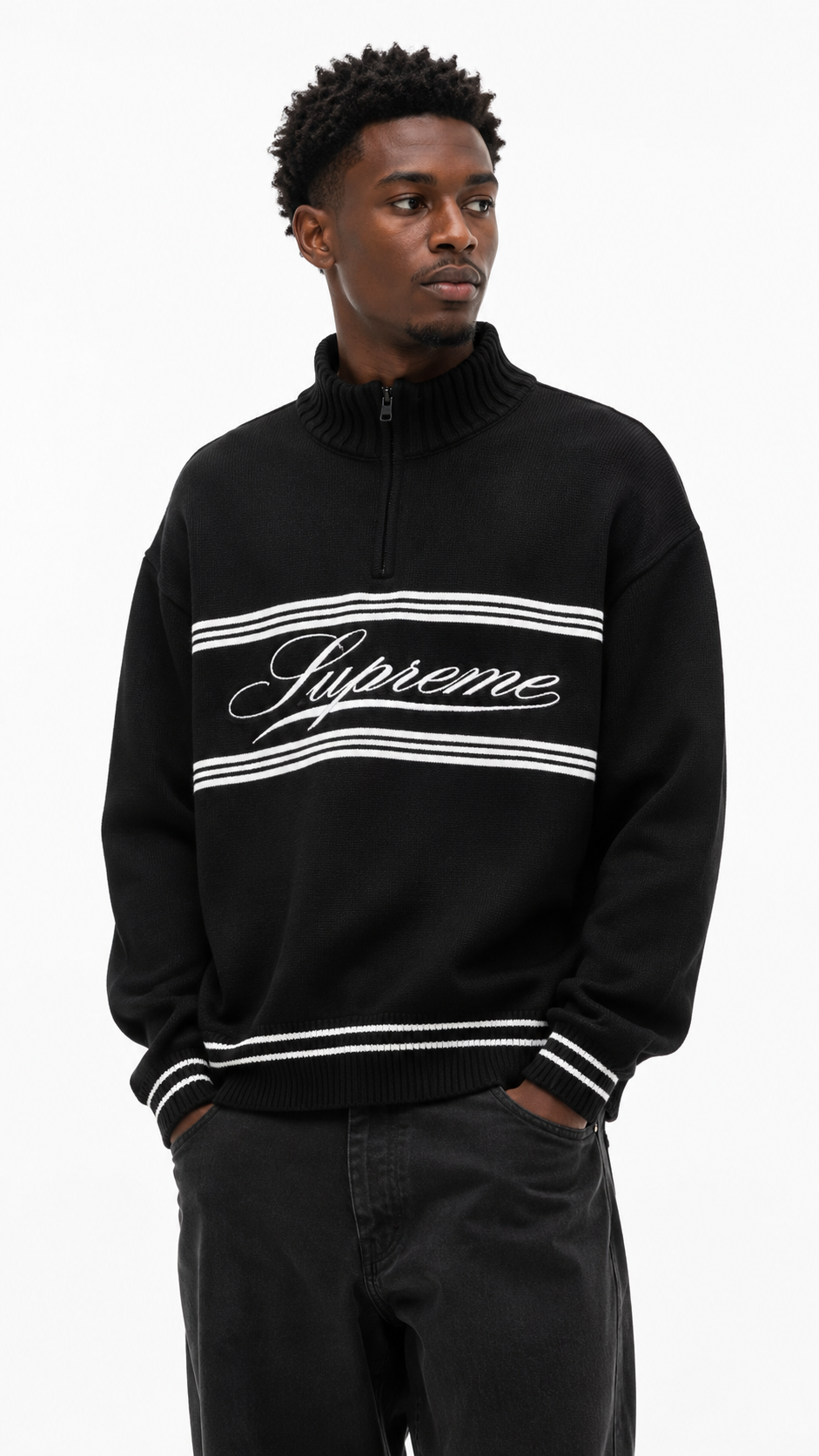 Supreme Script Stripe Half Zip Sweater