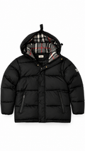 Burberry London England Black Down Puffer Jacket Coat With Hood