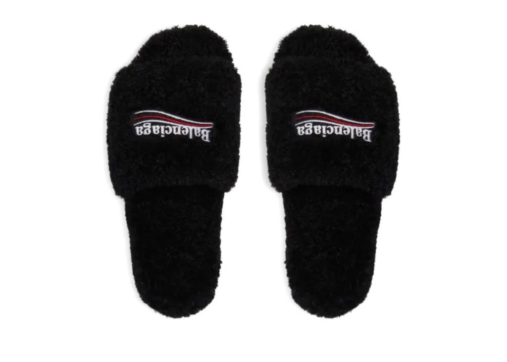 Balenciaga Black Furry Slides