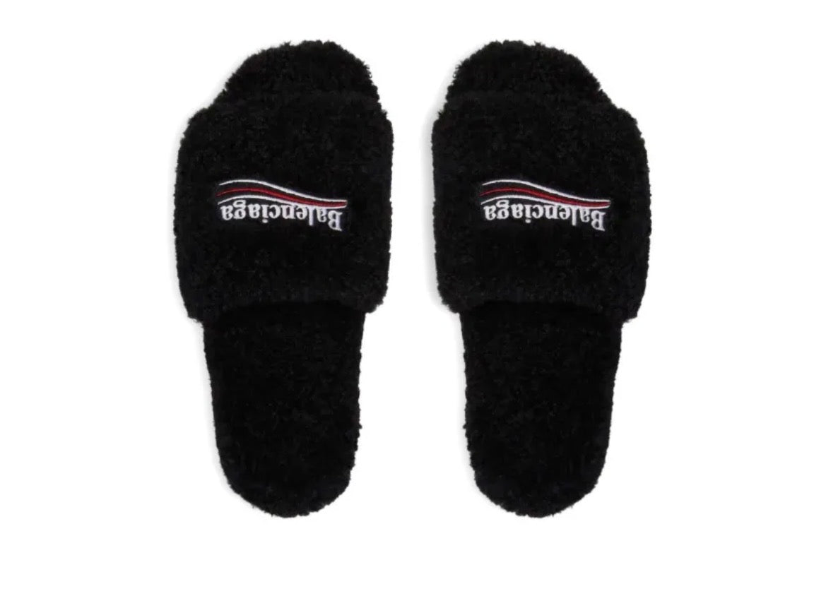 Balenciaga Black Furry Slides