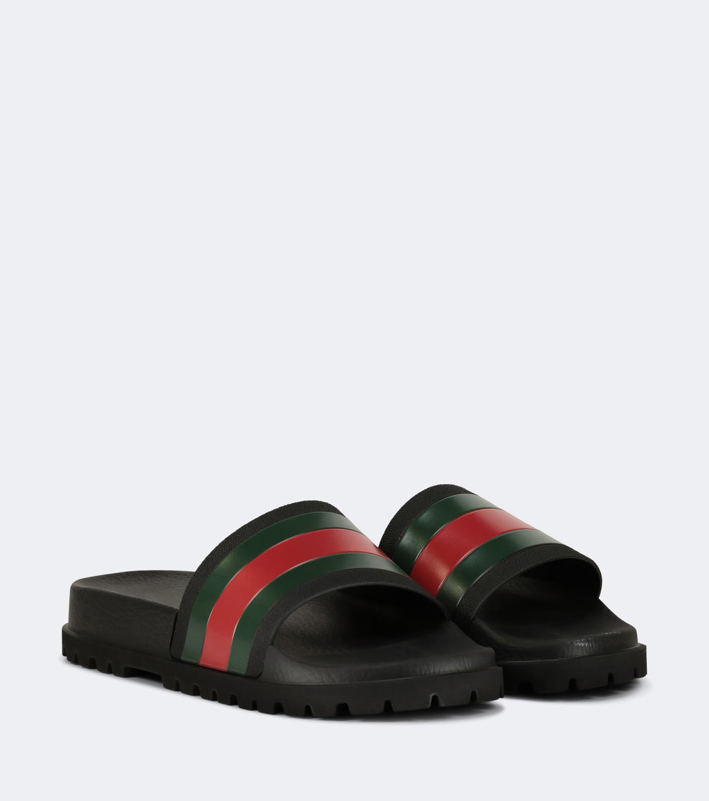Gucci Men's Web Rubber Slide Sandals ‘Black GRB’ - Multiple Sizes