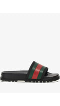 “SALE” Gucci Men's Web Rubber Slide Sandals ‘Black GRB’ - Multiple Sizes
