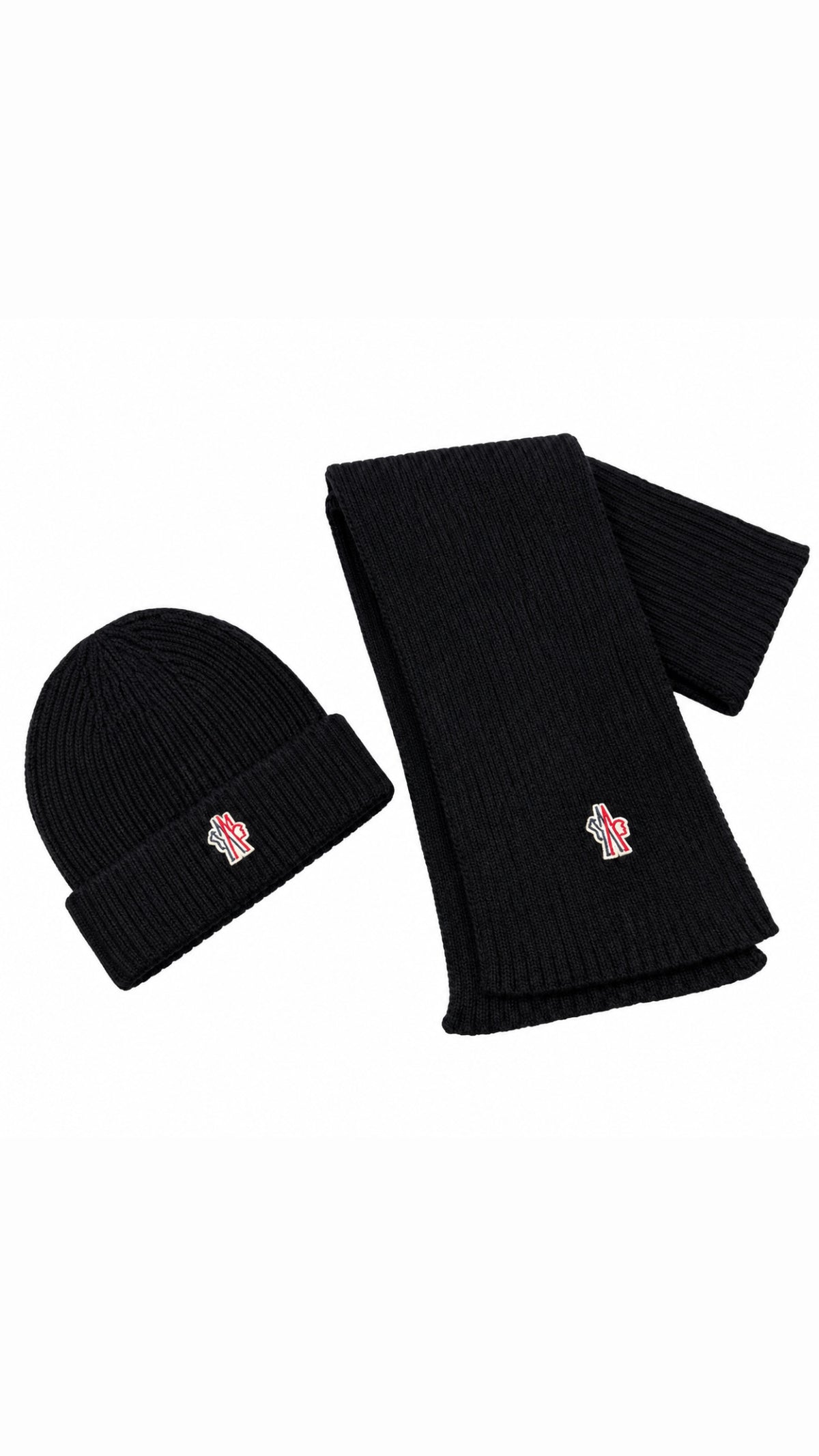 Moncler Grenoble Beanie Hat and Scarf Set Black With Box