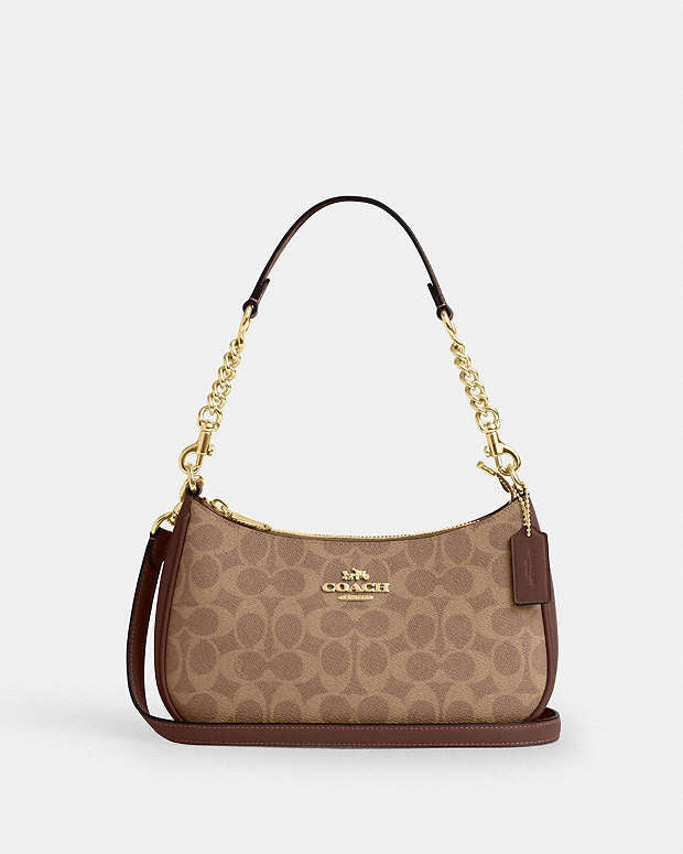 Teri Shoulder Bag In Signature Canvas Tan/Brown