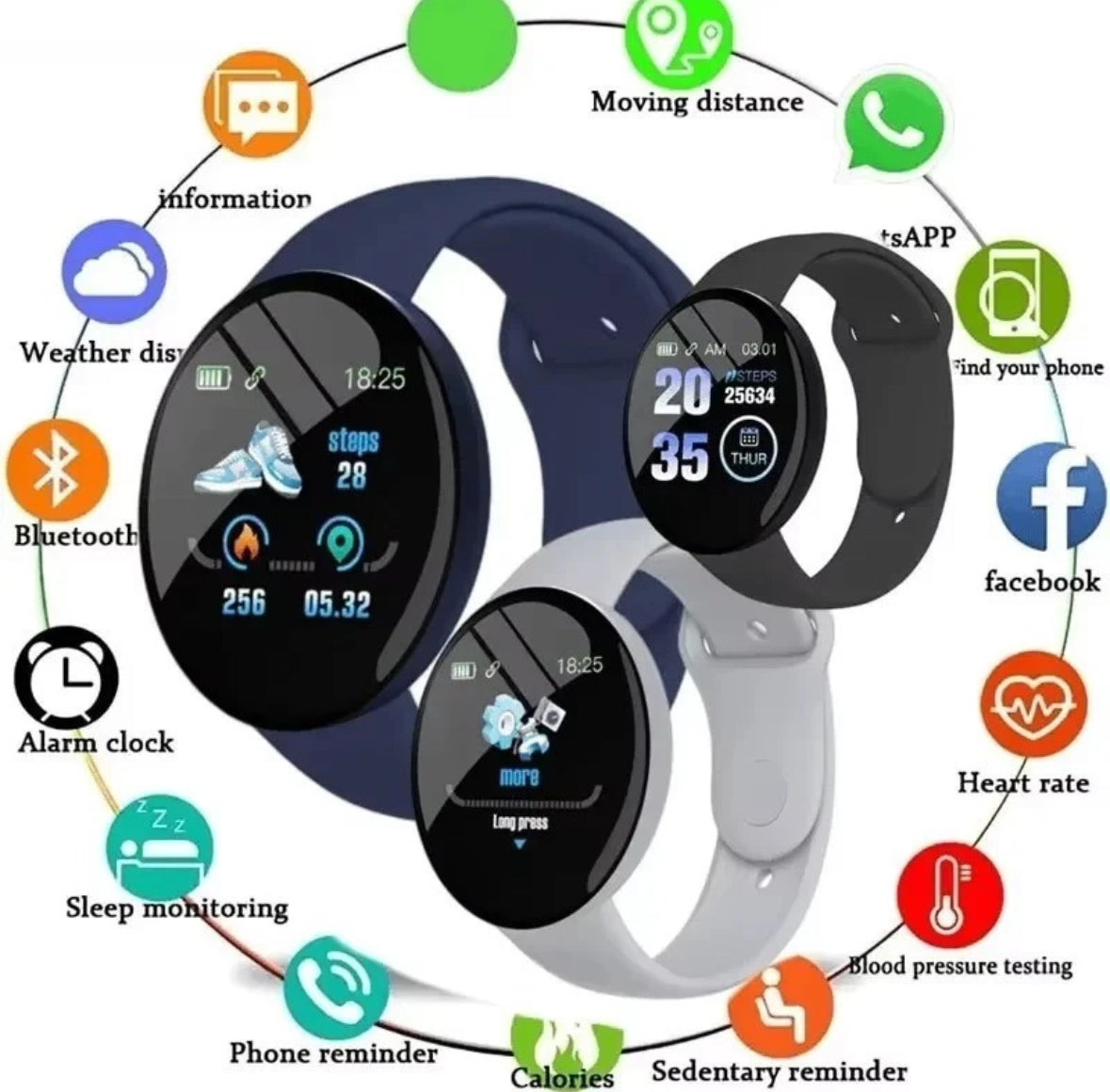 Smart Watch Heart Rate Blood Pressure Fitness Tracker for Men Women Android &  IOS