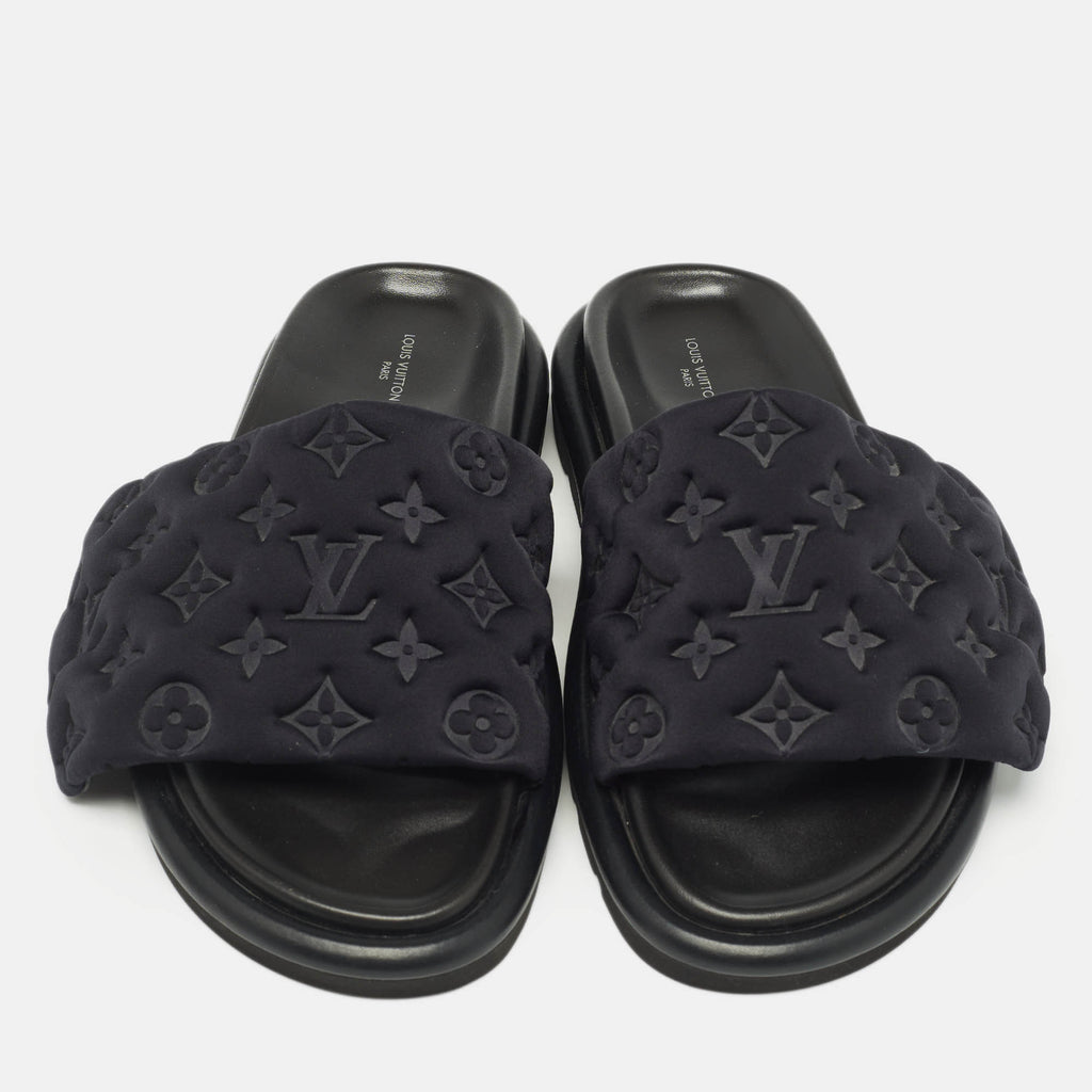 Louis Vuitton Black Monogram Nylon Velcro Flats Slides Like new ⚫️☑️