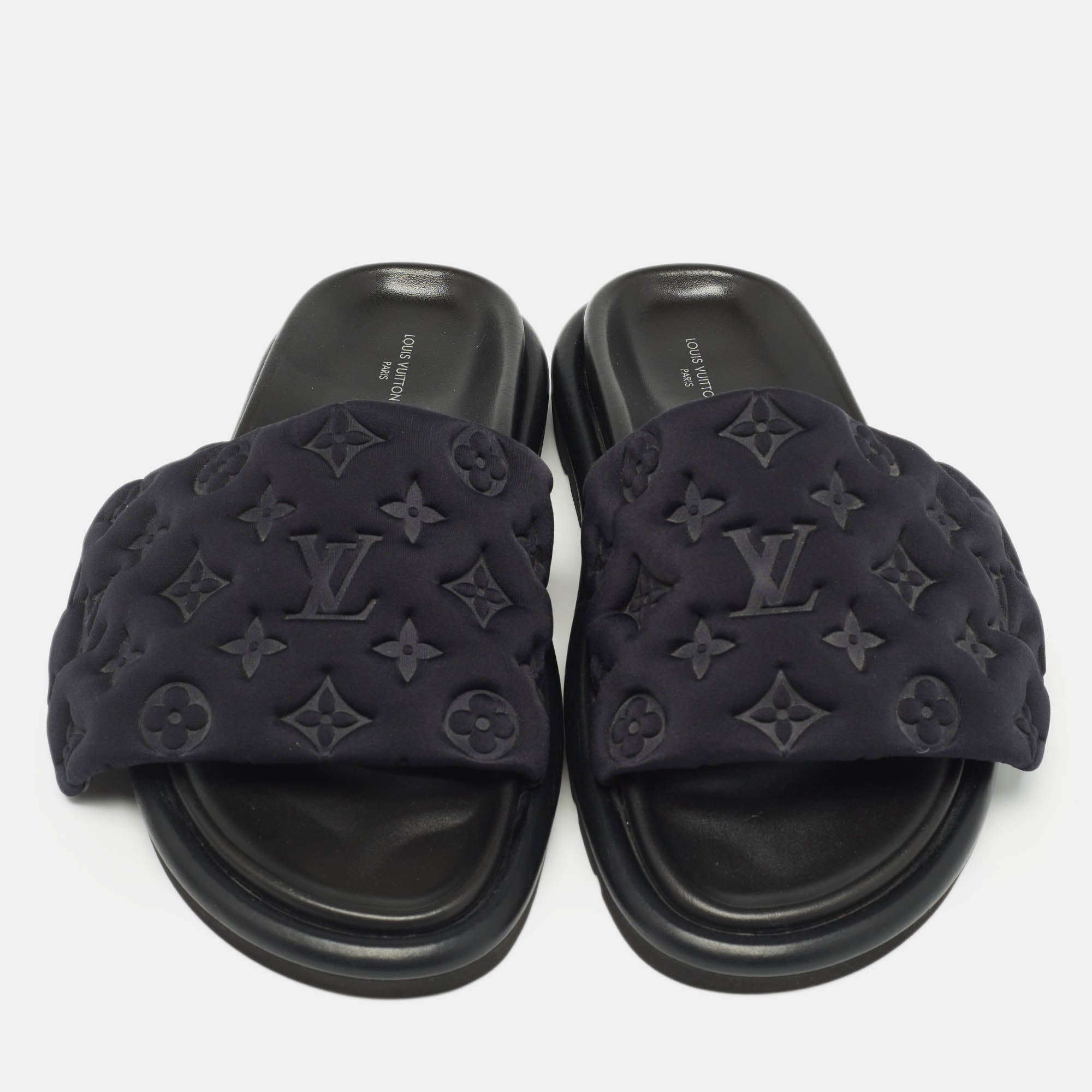 Louis Vuitton Black Monogram Nylon Velcro Flats Slides Like new ⚫️☑️