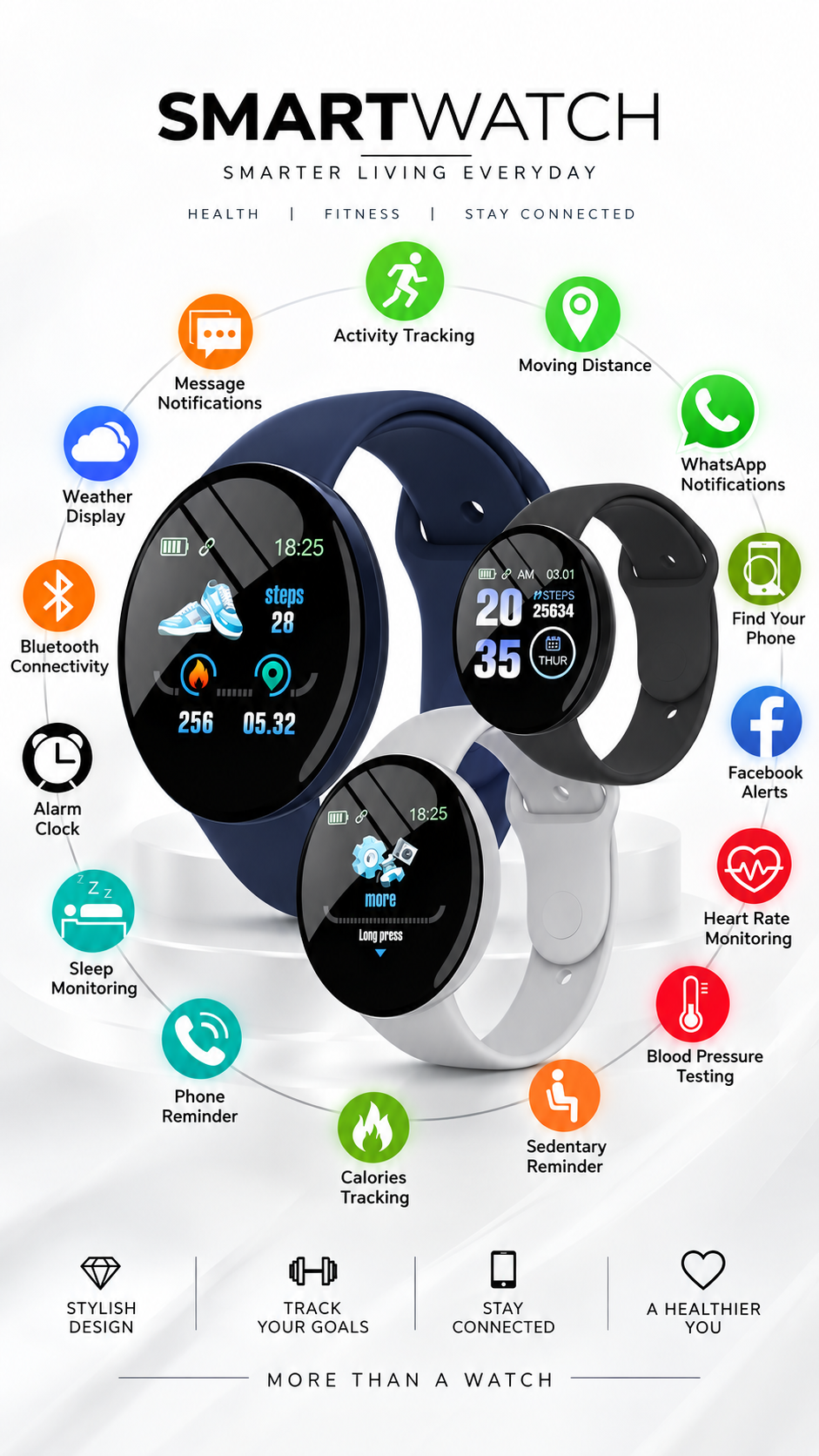 Smart Watch Heart Rate Blood Pressure Fitness Tracker for Men Women Android &  IOS
