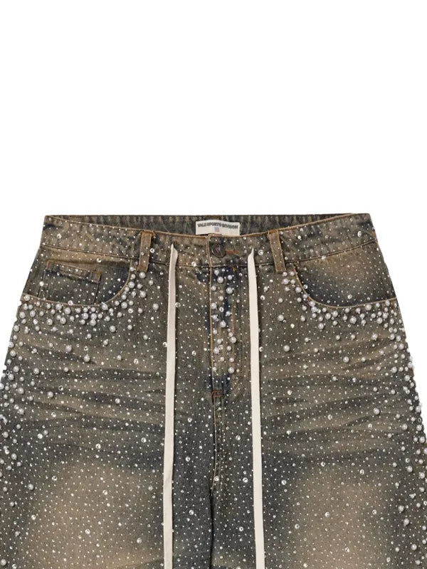 Vale Forever Valler Dreams Rainstorm embellished shorts Mid Wash✔️