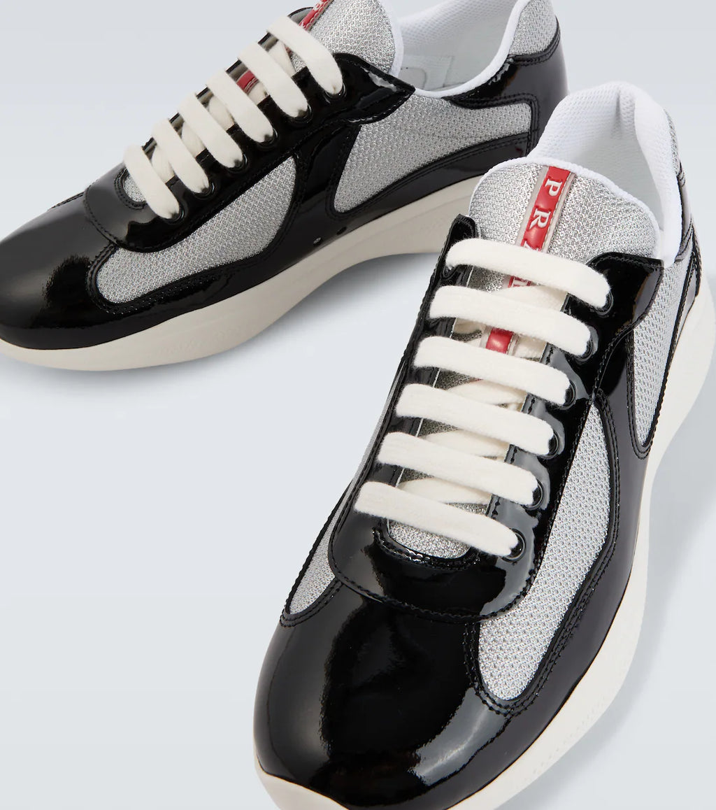 Patent leather and technical fabric Prada America's Cup sneakers Black Silver☑️✔️