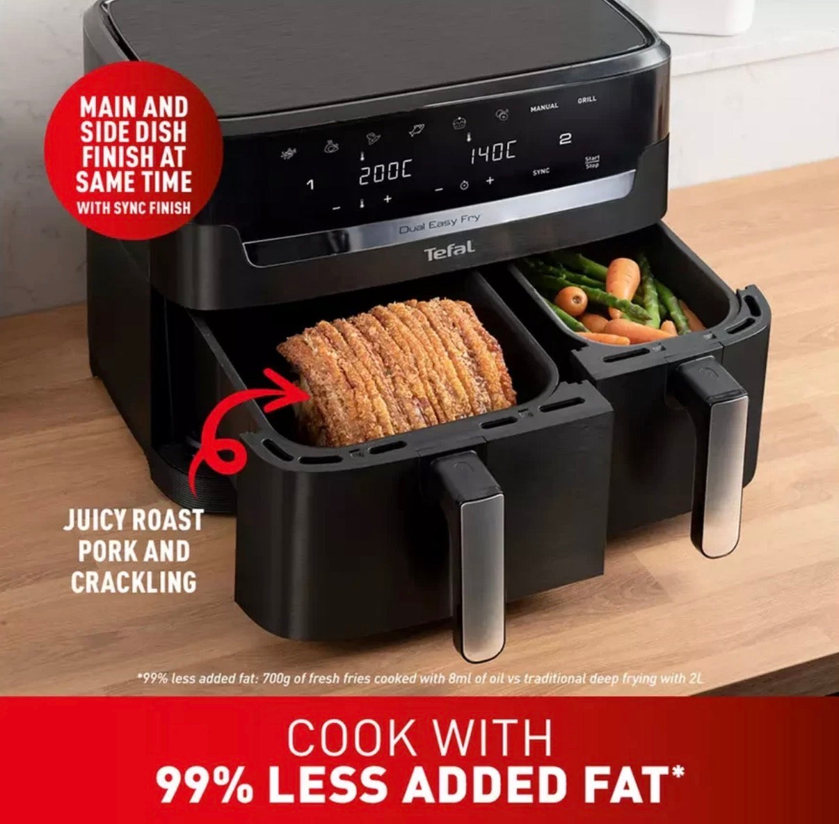 Tefal EY9428G0 Air Fryer Easy Fry Dual XXL 11L Fryer 7 Pre-set Programs Black (used once, pro cleaned)🏴