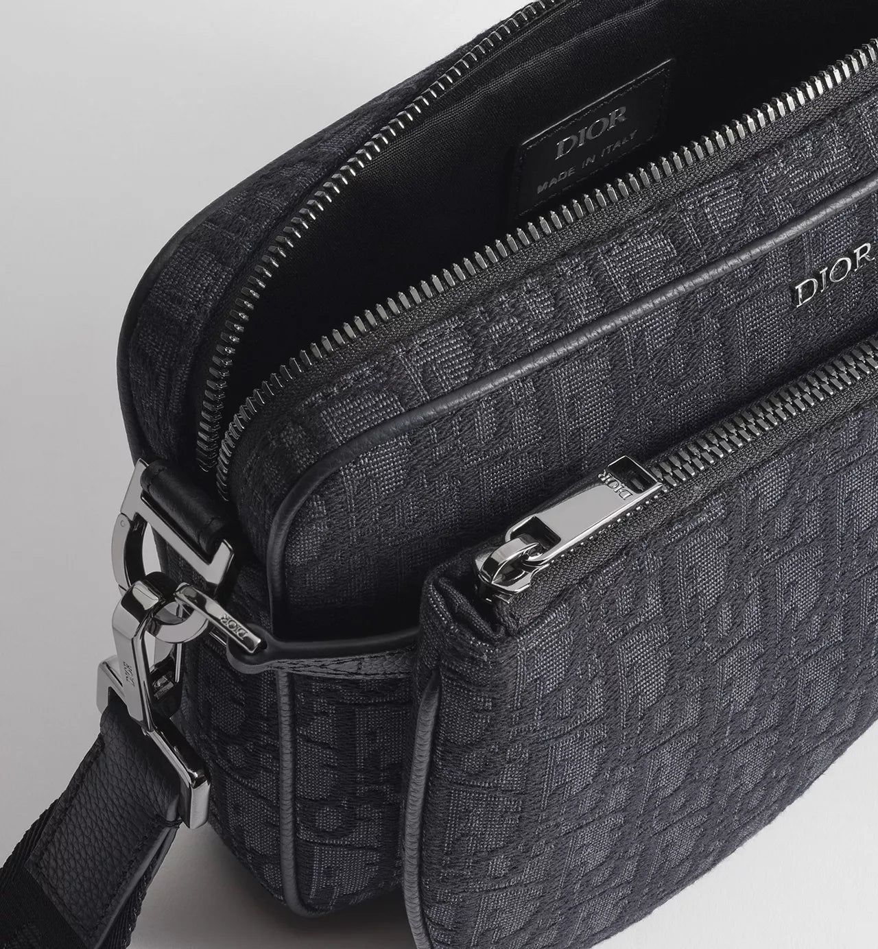Dior Black Oblique Jacquard Saddle Triple Pouch