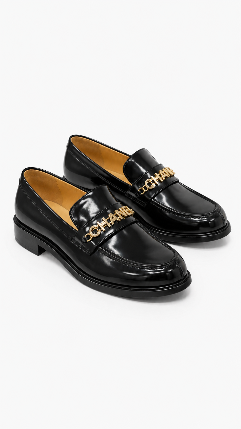 Chanel Women's Chain Logo Loafers Black Size - Authenticity Guarantee