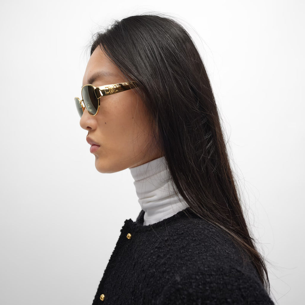 NEW Metal Triomphe Celine CL40235U Gold/Grey Lens Oval Women's Sunglasses 🏴