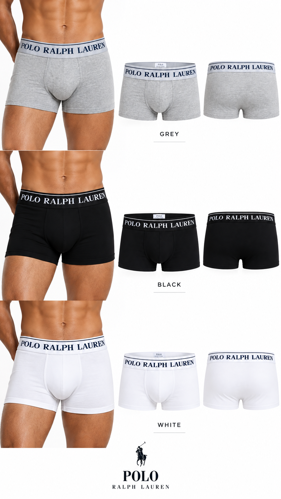 Ralph Lauren men's  Polo Boxer 3 Pack Soft Cotton Trunks Classic Fit Underwear Black & Mix