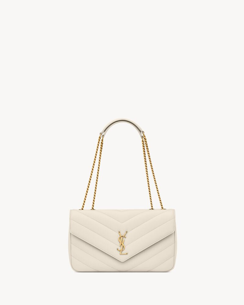 YSL LOULOU SMALL BAG IN MATELASSÉ LAMBSKIN WHITE GOLD