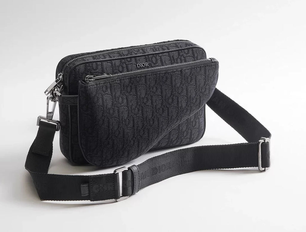 Dior Black Oblique Jacquard Saddle Triple Pouch