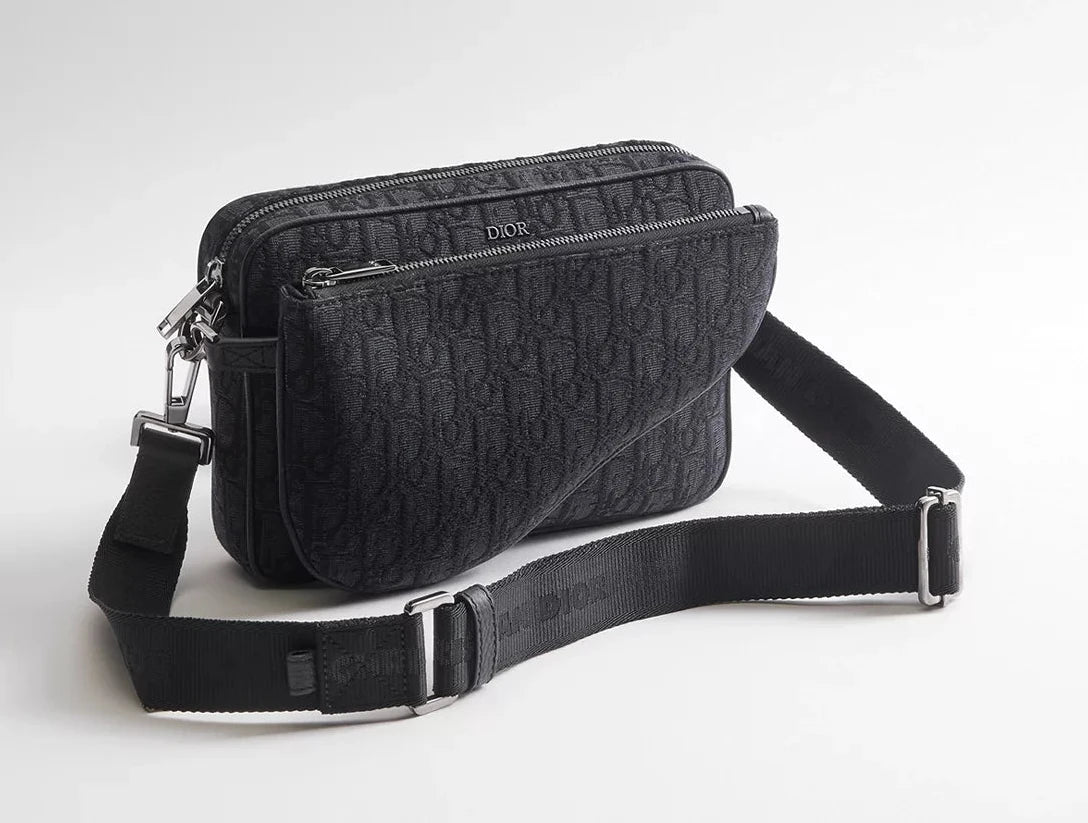 Dior Black Oblique Jacquard Saddle Triple Pouch