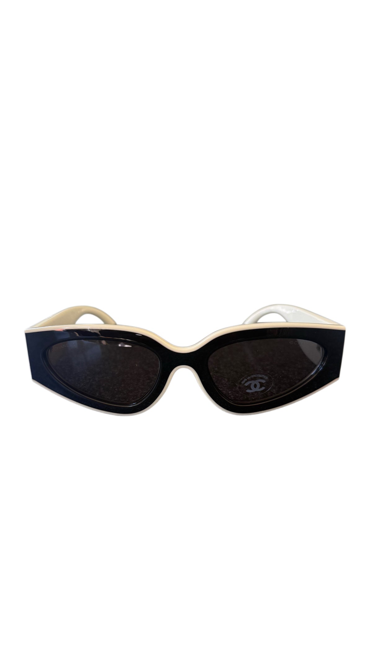Chanel CH6056 54mm Cat Eye Sunglasses in Black and White With Grey Lenses