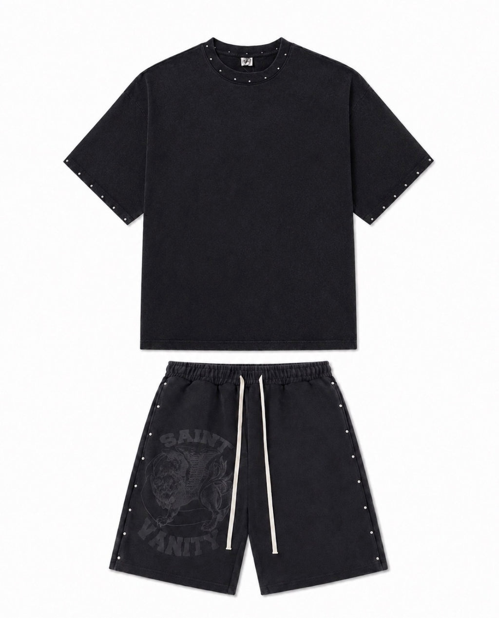 Saint Valley TERRY Short Set "FADED Black”