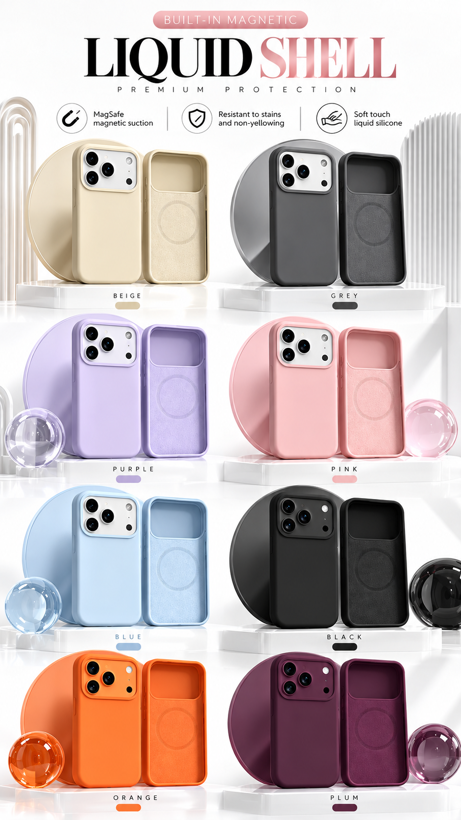 Magnetic Silicone Case for iPhone 18 Pro Max & 18 Pro Soft Bumper Cover