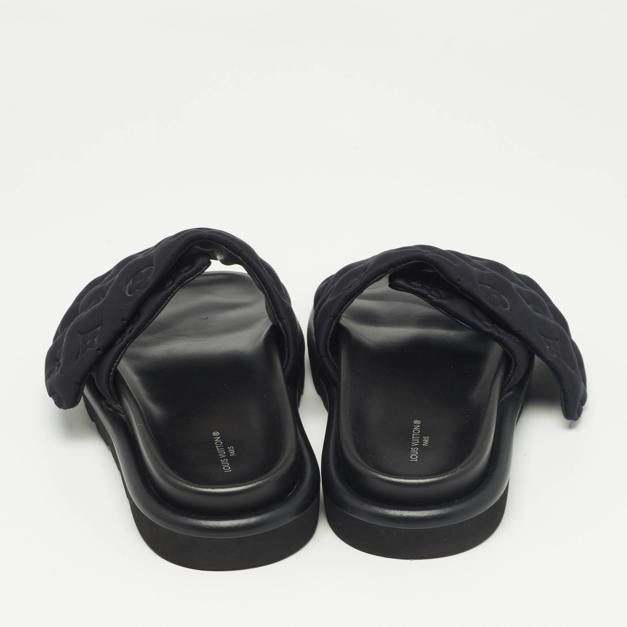 Louis Vuitton Black Monogram Nylon Velcro Flats Slides Like new ⚫️☑️