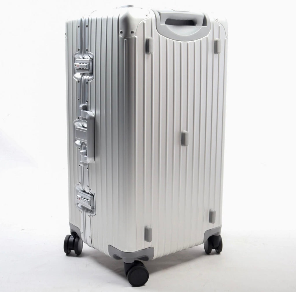 30" Premium Full Aluminium Suitcase Trunk Style Check In Spinner Case - Silver