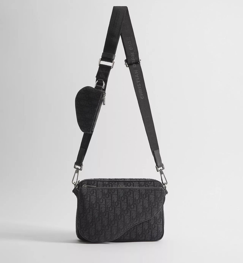 Dior Black Oblique Jacquard Saddle Triple Pouch
