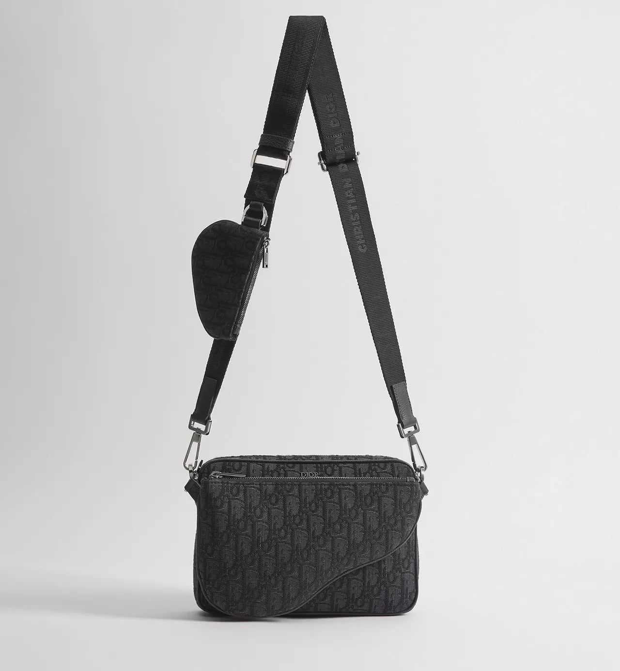 Dior Black Oblique Jacquard Saddle Triple Pouch