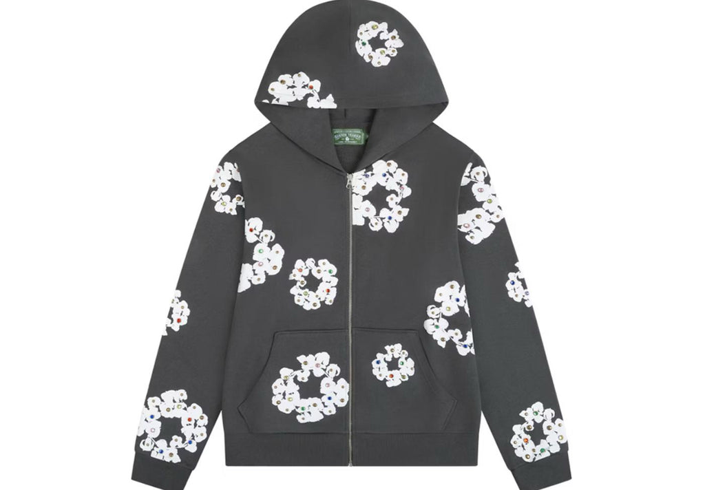 Denim Tears Rhinestone The Cotton Wreath Vintage Black Zip-Up Tracksuit