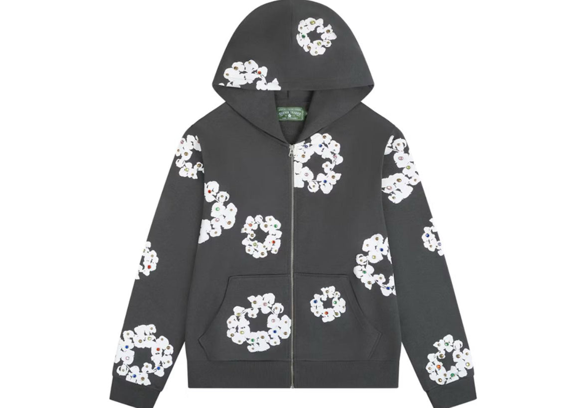 Denim Tears Rhinestone The Cotton Wreath Vintage Black Zip-Up Tracksuit