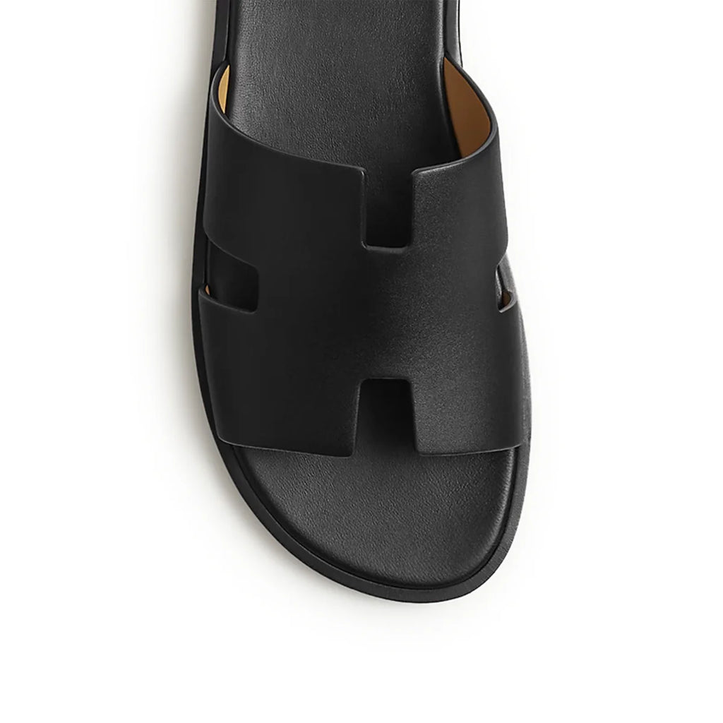 Hermes Men's Izmir Sandals in black calfskin leather - UK 8