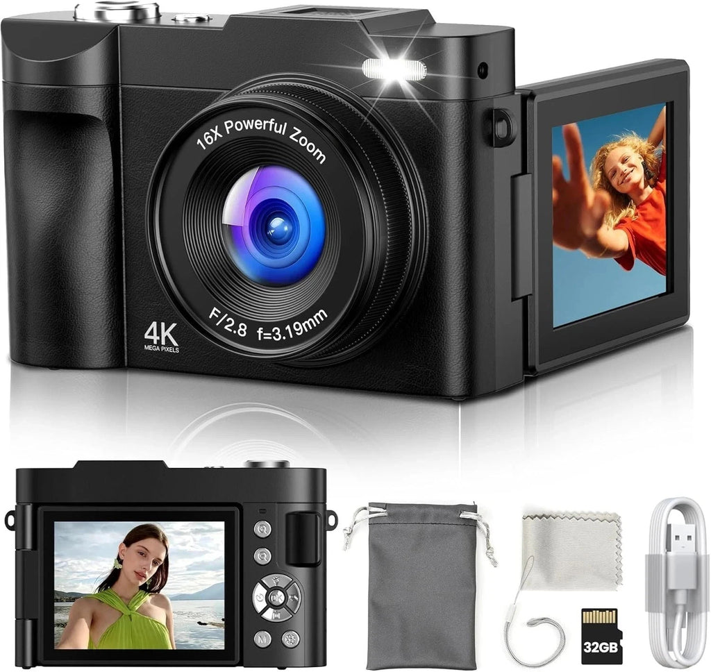 4K Digital Camera 50MP Vlogging Camera 16X Zoom Flip Screen Anti Shake 180° - New 🏴