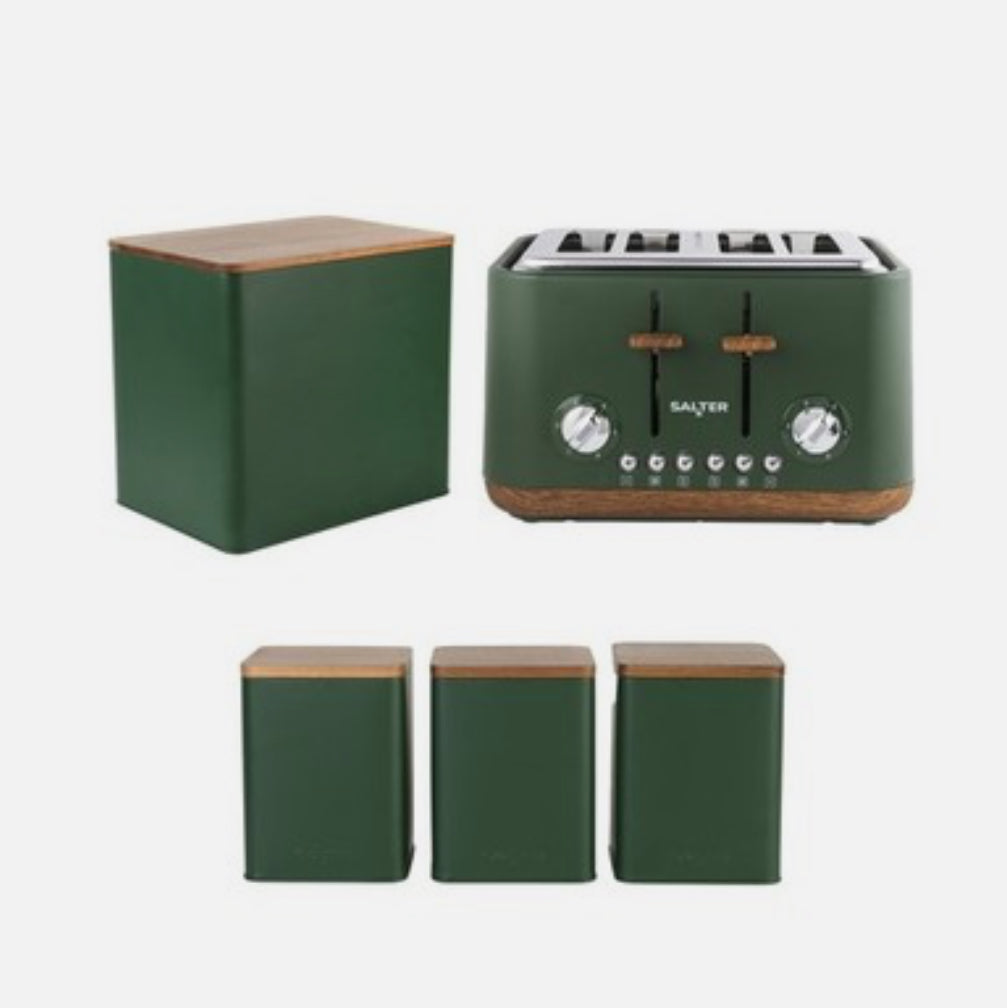 Salter Toronto Kitchen Set 4 Slice Toaster Bread Bin & 3-Piece Canister Set