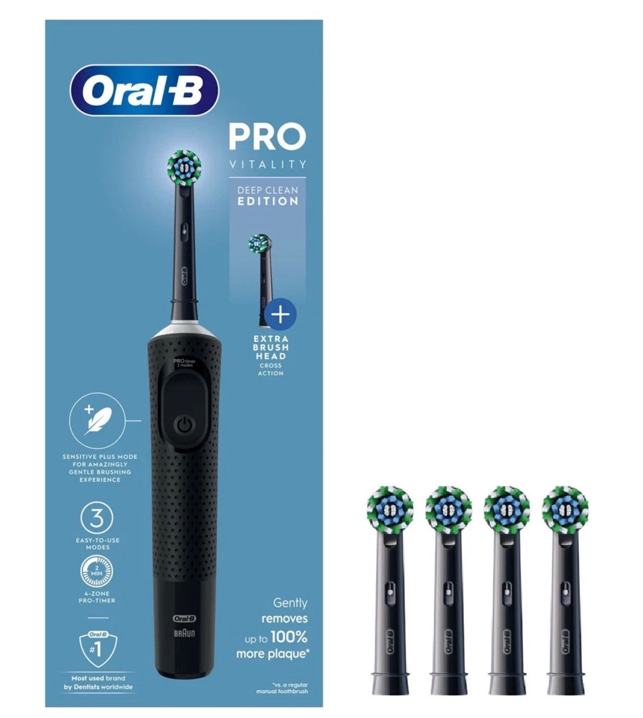 Oral-B Vitality Pro Electric Toothbrush Black & Cross Action Black Refill Heads