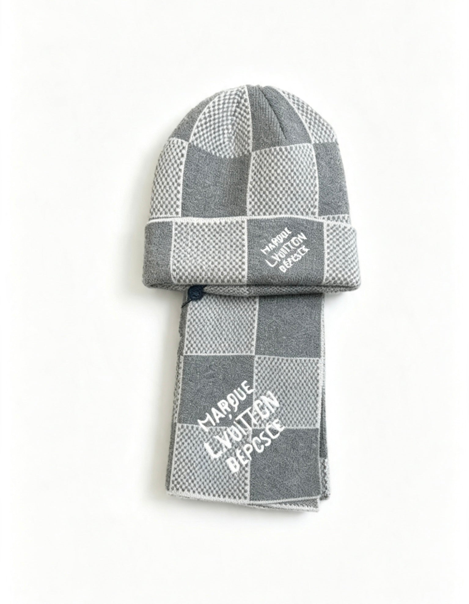 LV Petit Damier Graphite Matching Beanie & Scarf