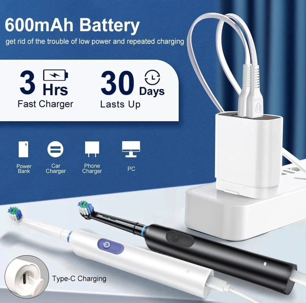 Electric Rotating Toothbrush Deep Clean Whitening Rechargeable + 4/8 Brush Heads 🏴
