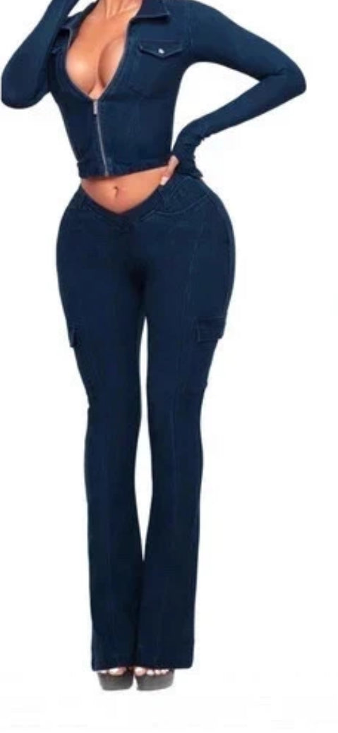 Yagi World navy denim leggings and top two piece set☑️