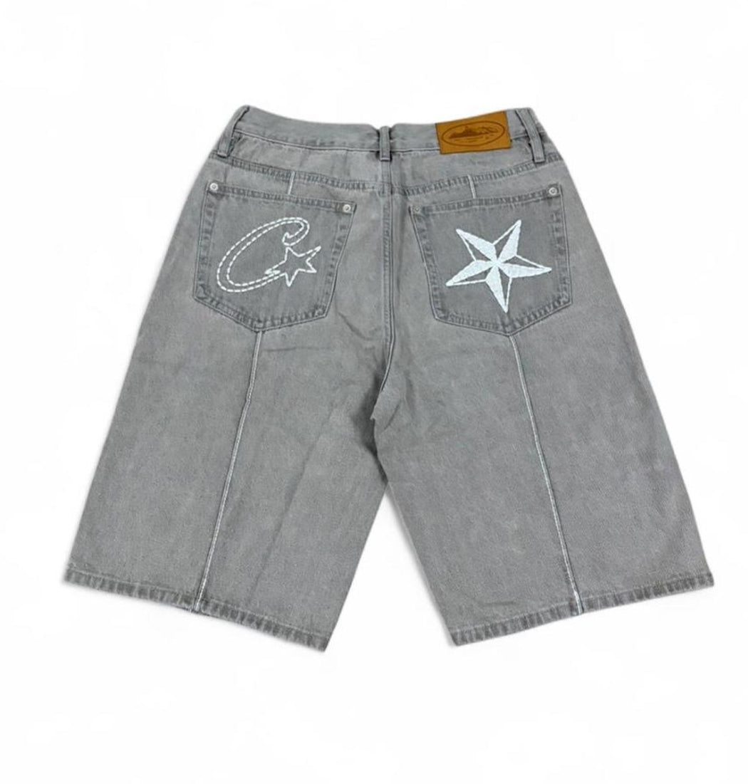 Corteiz C-Star Denim Shorts Grey - Large