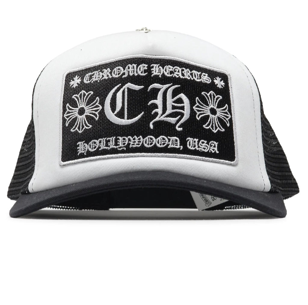 Chrome Hearts CH Hollywood White Black Trucker Cap