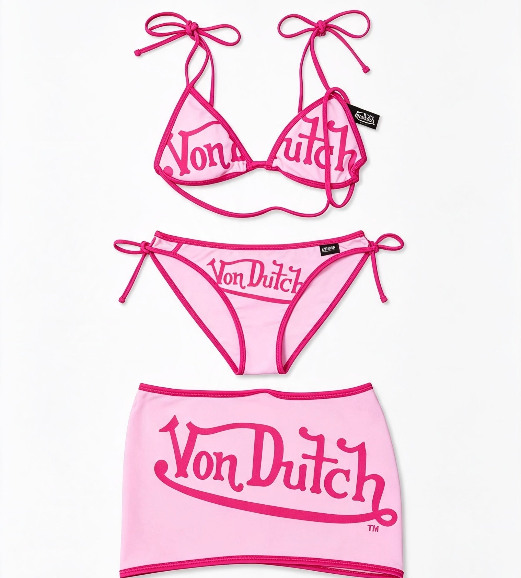 3 Piece Pink Von Dutch Bikini Set Size -S