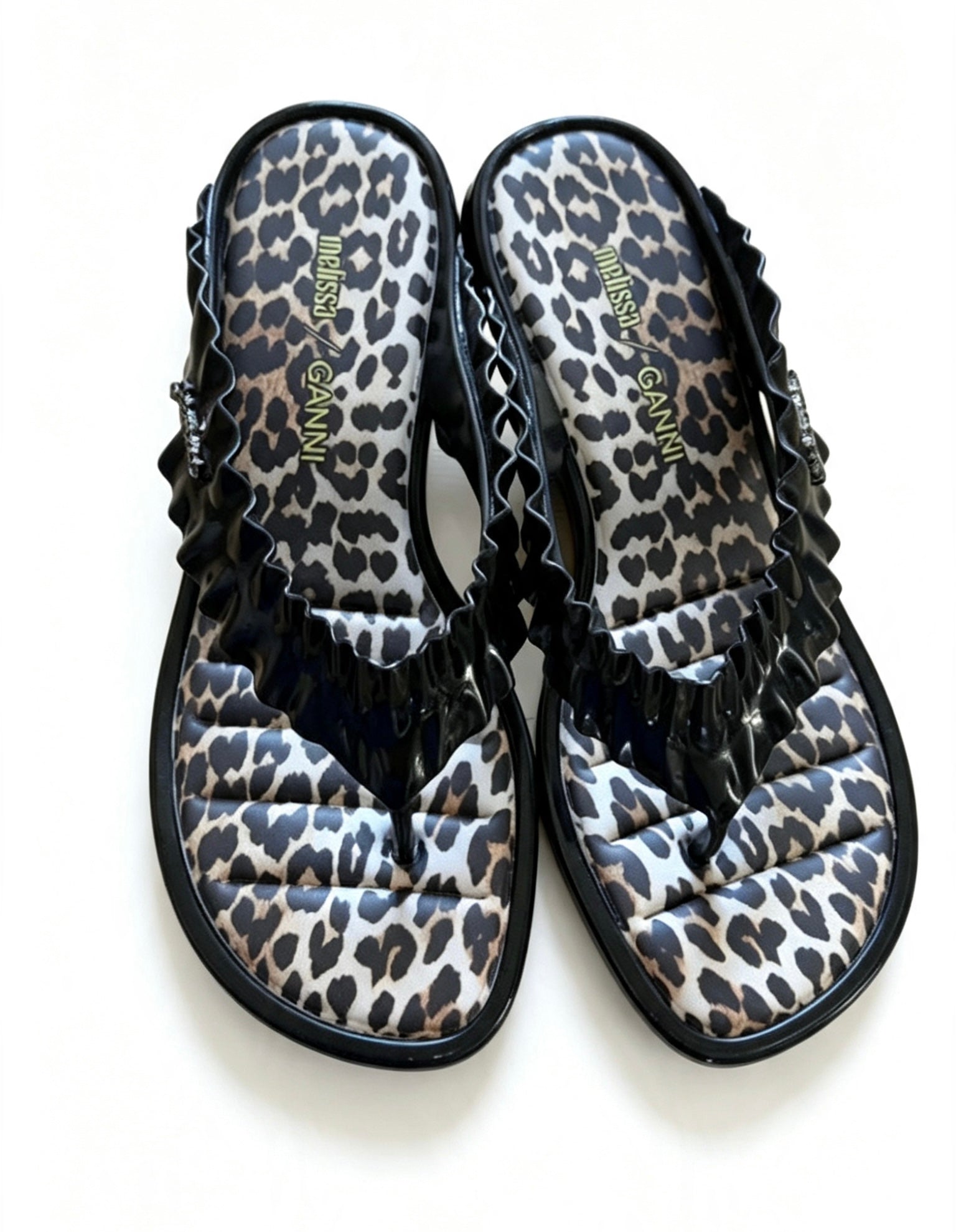 Melissa X Ganni Lepord Printthong Kitten Heel Size - 8