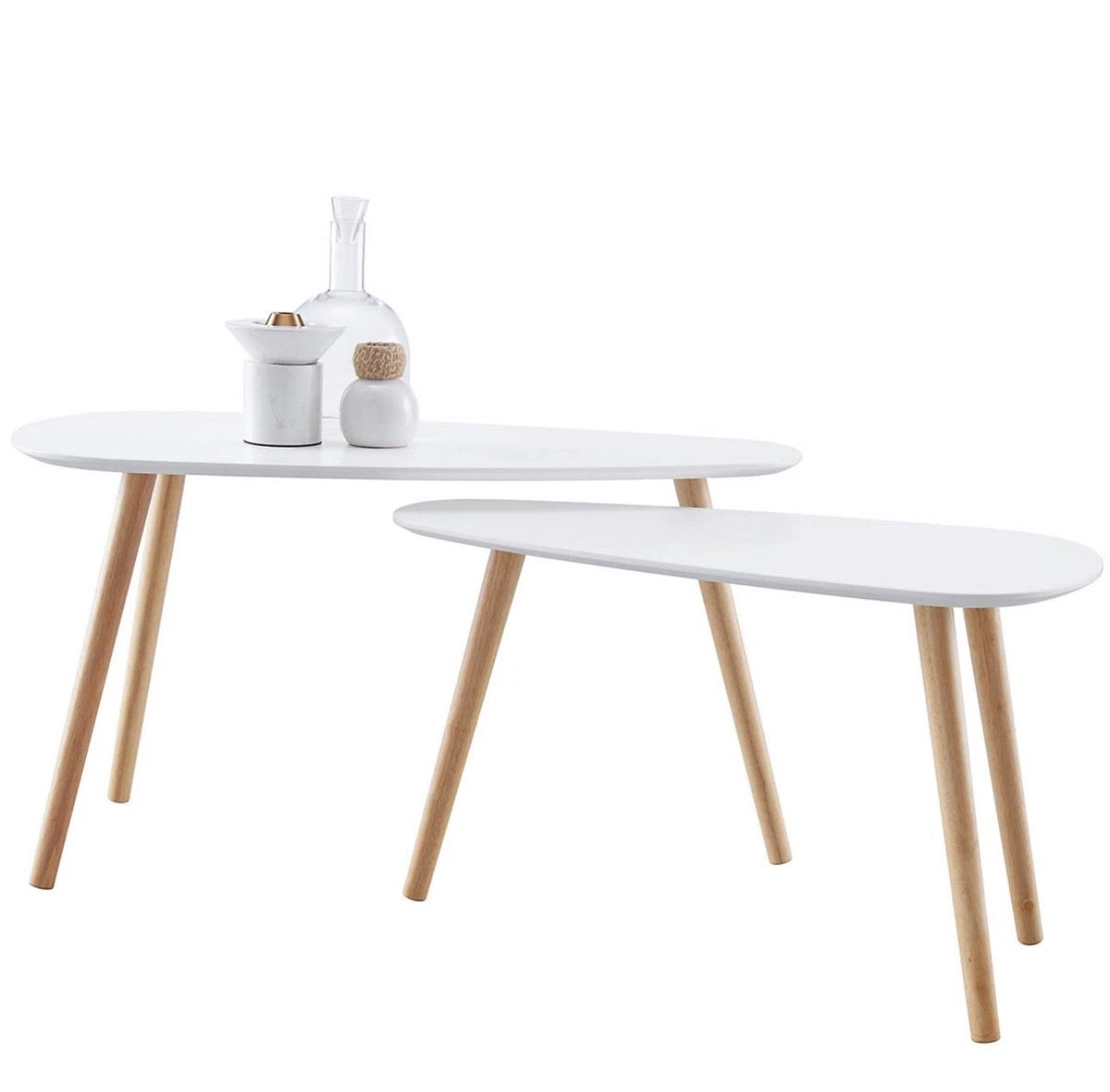 Side Table White Natural Living Room Bedside Sofa End Oval Contemporary Set Of 2